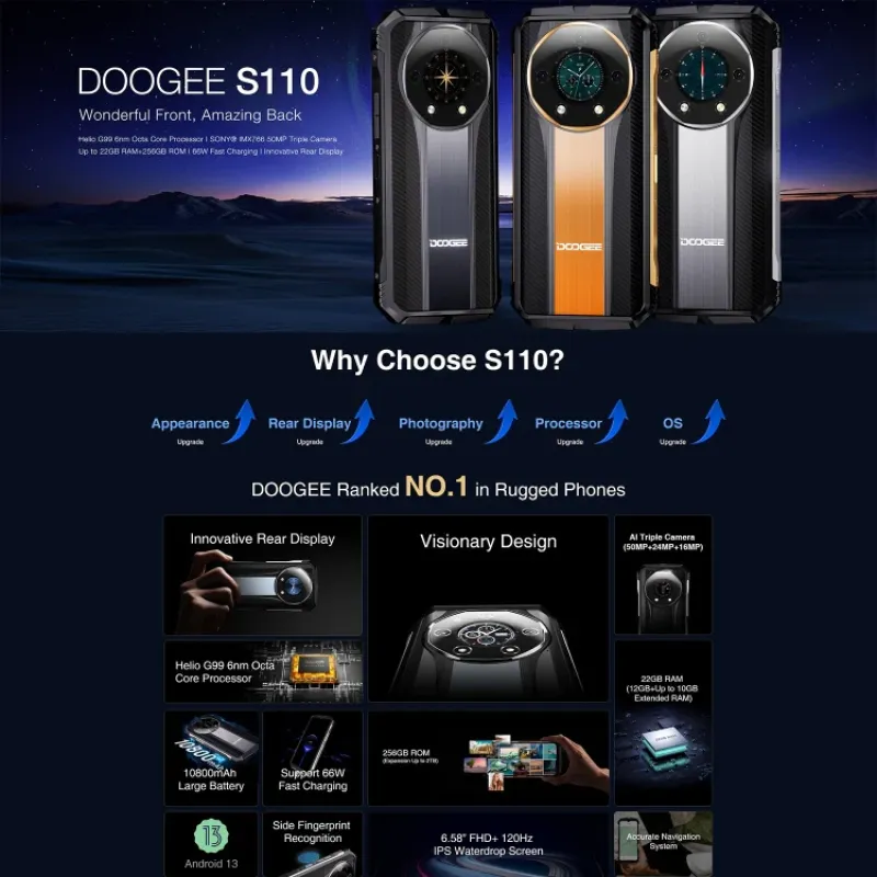 Doogee S110 Rear Display Night Vision Camera Phone ( 22GB + 256GB)